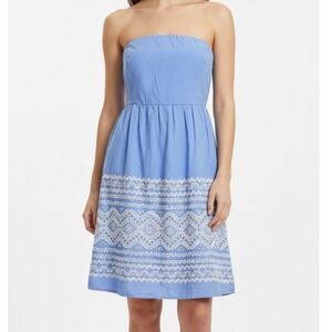 J. Crew Cornflower Blue White Embroidered Strapless 100% Cotton Dress 12‎ Summer